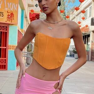 Princess Polly orange corset crop strapless top
